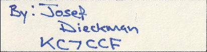 Handwritten note by Josef Dieckman with the call sign KC7CCF.